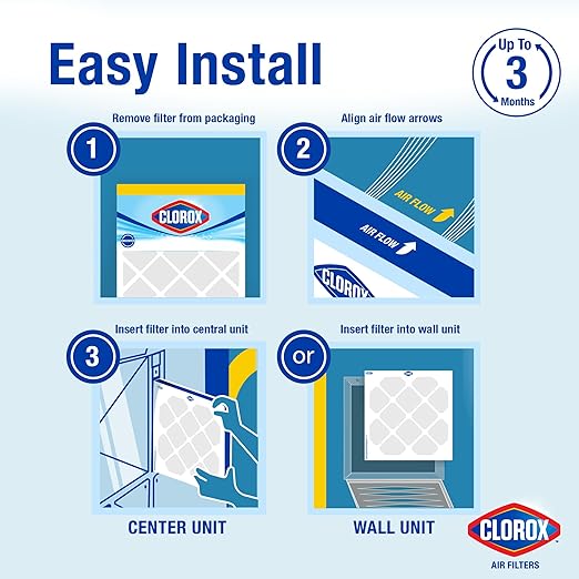 Clorox 16x25x1 Air Filter MERV 8 Pleated HVAC AC Furnace Air Filters for Lint Dust and Pollen MPR 600 &amp FPR 5 – Pack of 4