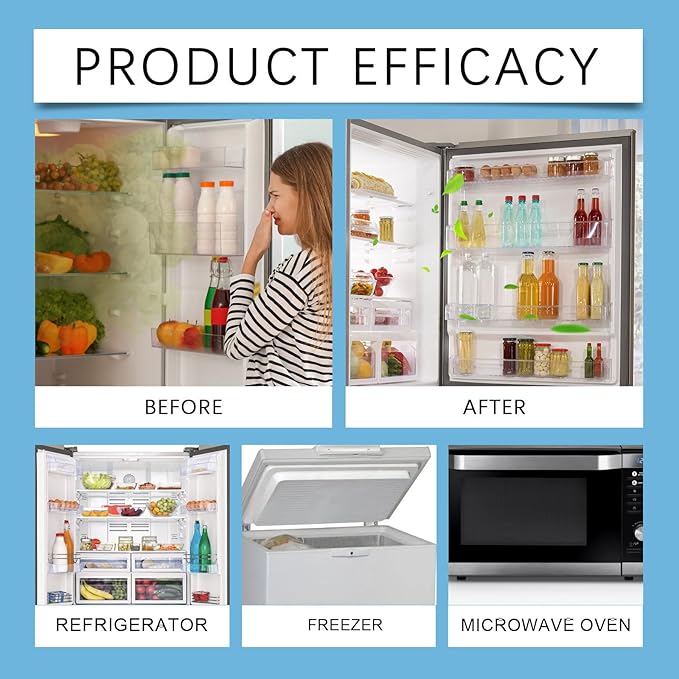 Refrigerator Deodorant Box with Activated Carbon Coconut Shell Odor Eliminator 50G/1.76OZ Reusable Freshener for Home and Commercial Use White