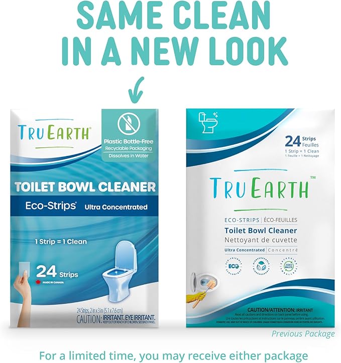 Tru Earth Toilet Bowl Cleaner Eco-Strips | Plastic Jug-Free Septic-Safe for Cleaning | Easy to Use | 24 Strips
