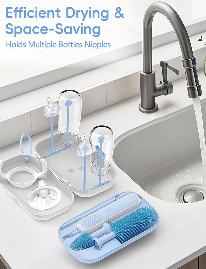 Electric Baby Bottle Brush Cleaner for Travel – BPA-Free Silicone One-Button 360° Deep Cleaning 2000mAh Rechargeable Portable Bottle Cleaning Kit with Storage Box for Home &amp On-The-Go