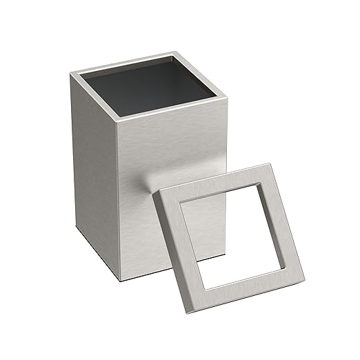 Gatco Small Bathroom Trash Can With Lid Square 3 Gallon Stainless Steel Wastebasket Under Sink Satin Nickel For Bathroom Bedroom Office (1914)