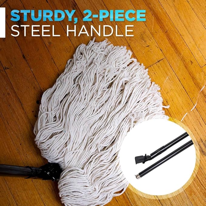 Fuller Brush Wet Mop – Stainless Steel Handle with Hang-Up Hole Heavy Duty Durable Washable Janitorial Floor Mop