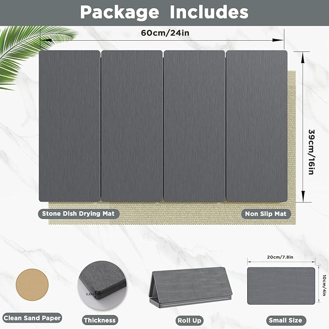 2PCS Stone Drying Mat for Kitchen Counter Stone Dish Drying Mat - Diatomite Water Absorbing Drying Stone for Kitchen Counter Mat Quick Dry Stone Mat Kitchen for Cups Dishes Bottles.
