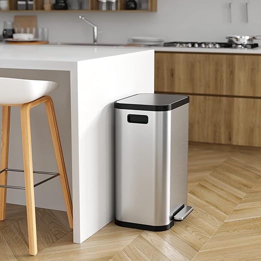 iTouchless SoftStep ProX 50 Liter / 13.2 Gallon Kitchen Step On Trash Can with AbsorbX Odor Filter &amp Removable Inner Bucket Stainless Steel Garbage Bin for Home Office Business Store Garage