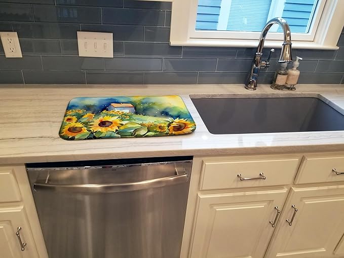 Caroline's Treasures DAC1616DDM Sunflowers in Watercolor Dish Drying Mat Absorbent Dish Drying Mat Pad for Kitchen Counter Dish Drainer Mat for Countertop 14 x 21 Multicolor