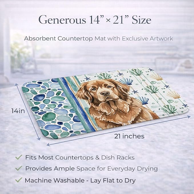 Caroline's Treasures Brown Newfoundland Coastal Sea Glass Dish Drying Mat Absorbent Dish Drying Mat Pad for Kitchen Counter Dish Drainer Mat for Countertop 14 x 21 Multicolor
