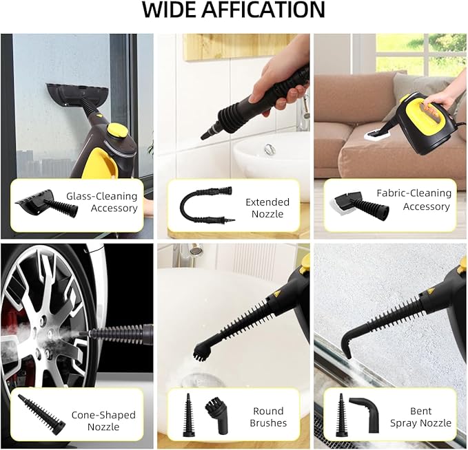 Steam Cleaner Pressurized Handheld Steam Cleaner for Home 1350W with 10-Piece Accessory Set. 530ML Large Capacity Natural Multipurpose Portable Steamer with Safety Lock for Bathroom Home.