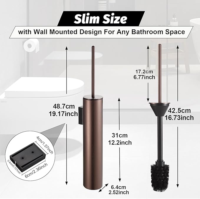 BGL Toilet Brush and Holder Set Rose Gold Wall Mounted for Bathroom Round Design