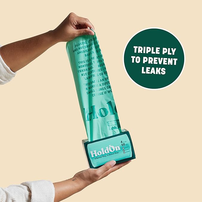 HoldOn Small Trash Bags 4 Gallon - 100 Plant-Based Garbage Bags for Small Trash Bins - Trash Bags for Kitchen Bin (2-pack 100 bags) 1.0 Count (HO#4G_2PK)