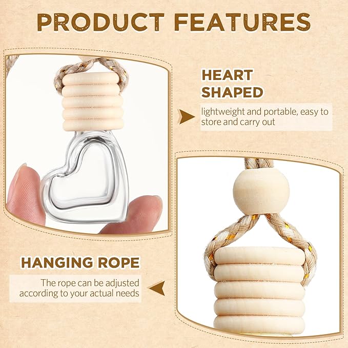 50 Pcs 6ml Hanging Car Air Diffuser Bottle Empty Glass Perfume Air Freshener Heart Love Bottle Diffuser Pendant Valentine's Day Essential Oil Fragrance Aromatherapy Ornament (Clear)
