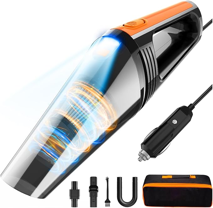 Car Vacuum Portable Car Vacuum Cleaner High Power 8000Pa Small 12V Handheld Vacuum with LED Light16.4Ft Corded Deep Detailing Cleaning Kit of Car Interior with Dry for Men/Women