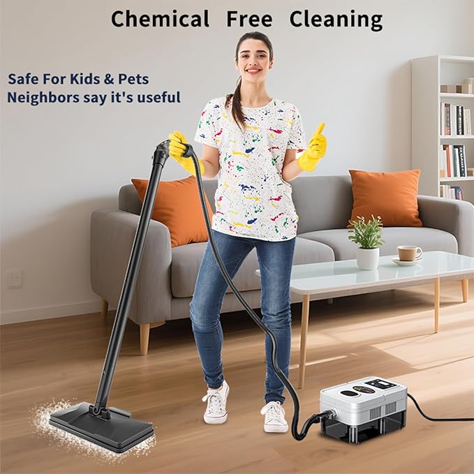 Steam Cleaner with 24 Accessories Steam Mop with 5M Extra-Long Power Cord for Home Chemical-Free Heavy Duty Steamer for Cleaning Floors Tile kitchen Grout and Car (White)