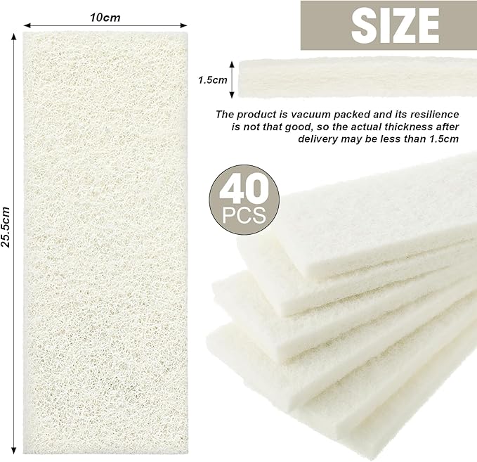 40 Pieces Non Scratch Scrubbing Pad Reusable Kitchen White Dish Scrubber Scouring Sponge Pads Multi Purpose for Kitchen Household Cleaning Supplies 10 x 4 Inch