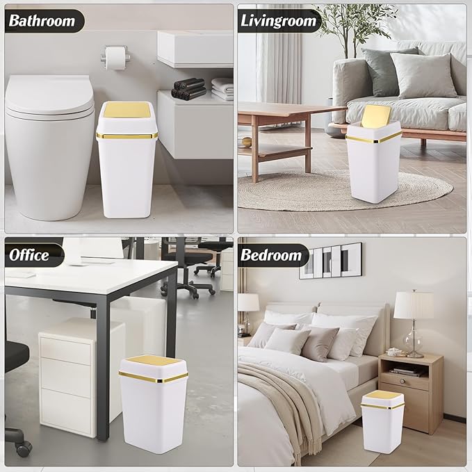 Bathroom Trash Can with Lid 4 Gallon Trash Can Small Garbage Can White Trash Can with 300 Counts Trash Bags for Kitchen Bedroom Office Dorm