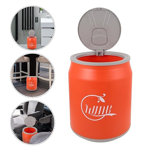 TIDTALEO Soda Can Shaped Trash Can with Press Lid Orange Plastic Wastebasket for Bathroom Bedroom Office Compact Covered Garbage Bin for Home and Car Use