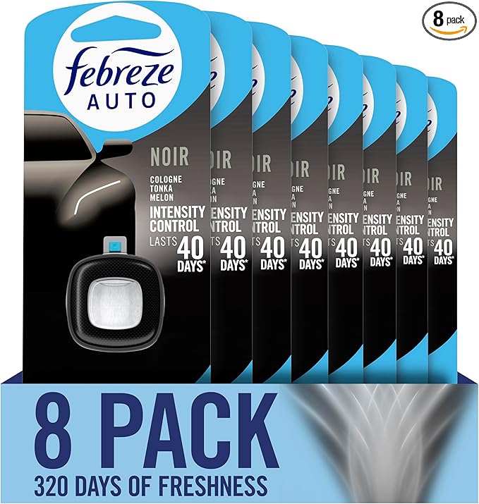 Febreze AUTO Air Freshener Odor-Fighting Automotive Vent Clip Noir Scent 8 Count