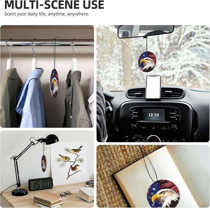 100 PCS Hanging Car Air Freshener Double Sided USA Eagle Flag Automotive Interior Decor Banner Firework Car Essentials for Women Men Lavender Scented