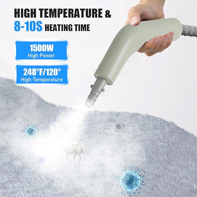 1500W Powerful Handheld Steam Cleaner with 6 Attachments - 45 Mins Runtime 1600mL Tank for Deep Cleaning Upholstery Car Kitchen Tile &amp Grout - Chemical-Free 248°F Steam (110V)