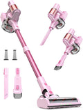Pink Cordless Vacuum Cleaner 45Kpa/550W/60 Mins Runtime Stick Vacuum with Self-Standing and Touch Screen Anti-Tangle Wireless Vacumm Vacuum Cleaners for Home/Pet Hair/Carpets/Floors