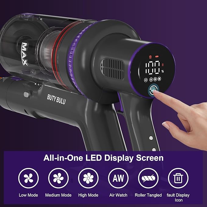 Cordless Vacuum Cleaner Stick Handheld Rechargeable Lightweight 4-in-1 Vacuum for Home Hardwood Floor Carpet Pet Hair Litter Cleaning 45KPa Suction 50Mins Running Time LED Display Screen