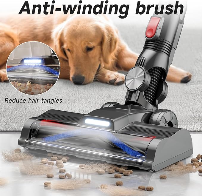 Hearten Cordless Vacuum CleanerUpgraded Stick Vacuum with LED Display Anti-Tangle Self-StandingAnti-TangleLightweightVacuum Cleaner for Home Pet Hair Carpet Hardwood Floor