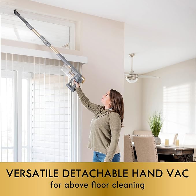 Kenmore DS4095 Brushless Cordless Stick Vacuum with EasyReach Wand Lightweight Cleaner 2-Speed Power Control LED Headlight Converts to Handheld for Hardwood Floors Carpet &amp Pet HairGold