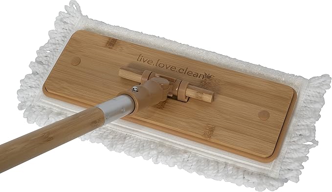 Harper Live.Love.Clean. Bamboo 2-in-1 Smooth Surface Wet/Dry Dust Mop with (2) Washable Pads for Cleaning Dust Pet Hair &amp Fine Dry Dirt