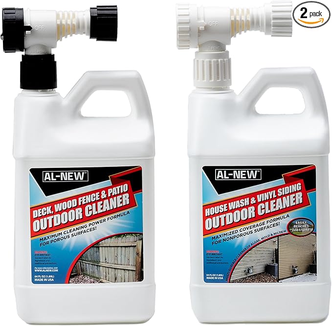 AL-NEW Outdoor Cleaner Combo Pack of 2 | Versatile Outdoor Cleaner Perfect For Use On Vinyl Siding Composite Decking Wood Fences Outdoor Patios Gutters &amp More (Outdoor Cleaner Hose-End Combo