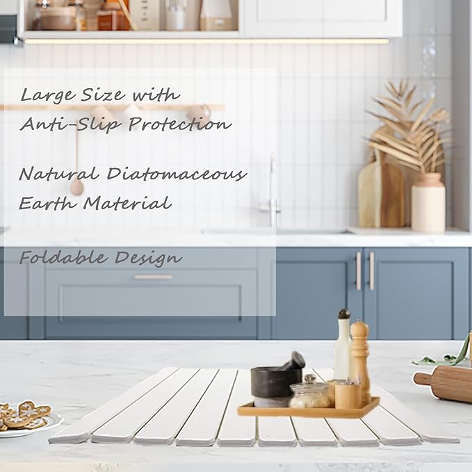 Stone Drying Mat for Kitchen Counter23 x 15.3Large Foldable Stone Dish Drying MatFoldable Diatomite Water-Absorbing Mat for Dishes Utensils Countertop Bathroom.