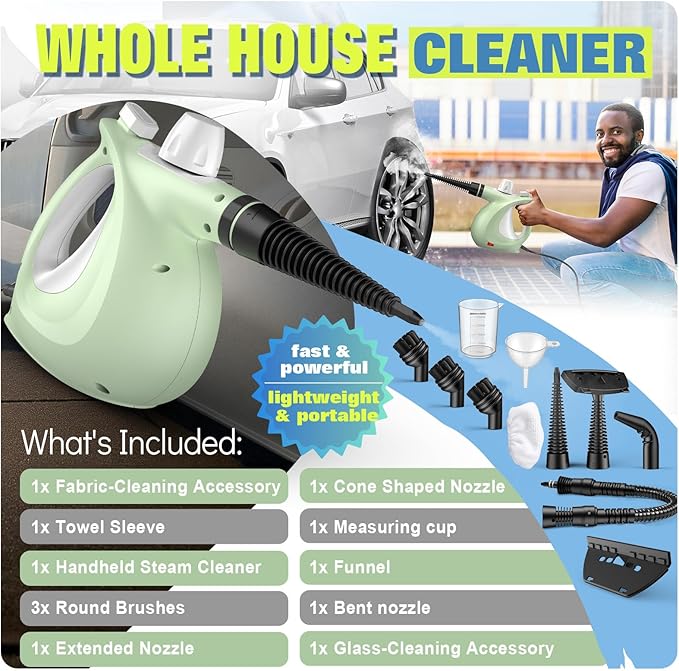 Steam Cleaner Powerful Pressurized Handheld Steam Cleaner for Home with 11-Pc Set – Chemical-Free Multi-Surface Steamer for Effective Cleaning Perfect for Furniture Upholstery Grout Couch &amp C