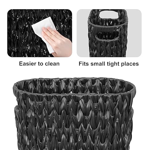 5 Gallon Wicker Trash CanBlack Bathroom Trash CanWicker Trash Basket with HandlesHandwoven Small Waste Basket for BathroomBedroomKitchenOffice20 Liters
