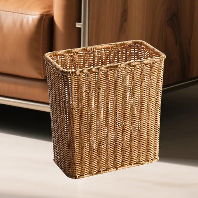 Yajuyi Trash Can Storage Basket Wastebasket Garbage Bin for Office Home Living Room Toilet Light Brown