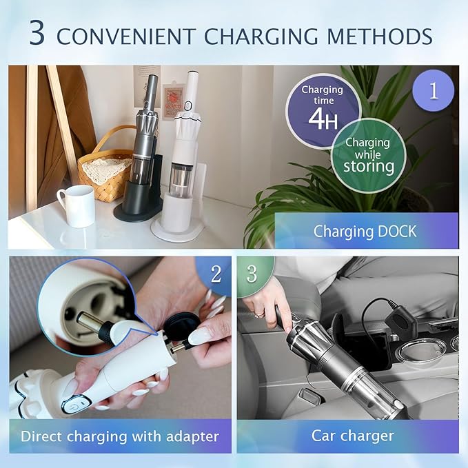 Handheld Vacuum Cordless 25000PA Super Lightweight 1lb with Powerful Suction Charging Dock Car Charger Single Touch Empty and Detachable Dust Cup Portable Mini Car Vac Gray