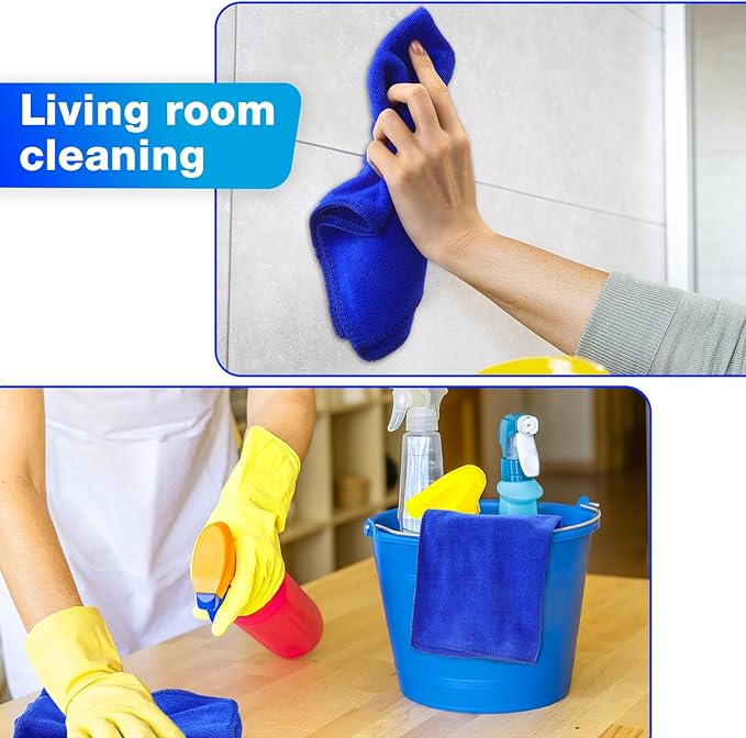 Nuenen Microfiber Cleaning Cloths for Cars 16 x 16 Inch Ultra Absorbent Car Towels Drying Reusable Cleaning Supplies House Kitchen Window Microfiber Towel(Blue60 Count)