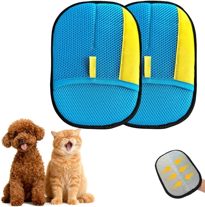 Electrostatic Gloves for Pet Hair Removal: Upgraded 2PCS Animal Fur Removal Tool for Dogs&ampCats Efficient Reusable Pet Hair Remover for Couch Carpet Car Seat Clothing Quick Clean (2 pcs-Blue)