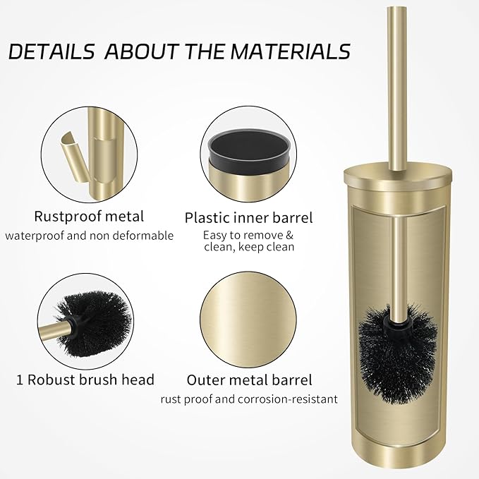 Stainless Steel Toilet Brush with Holder Set for Bathroom Storage and Organization Toilet Bowl Cleaner Brush and Holder (1 Gold)