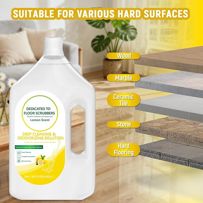 Floor Cleaning Solution Compatible with Tineco – 82 FL OZ Lemon Floor Cleaner – Long-Lasting Zesty Scent – For All Cordless Wet/Dry Vacuum Mop Cleaner &amp Robot Vacuums with Mopping