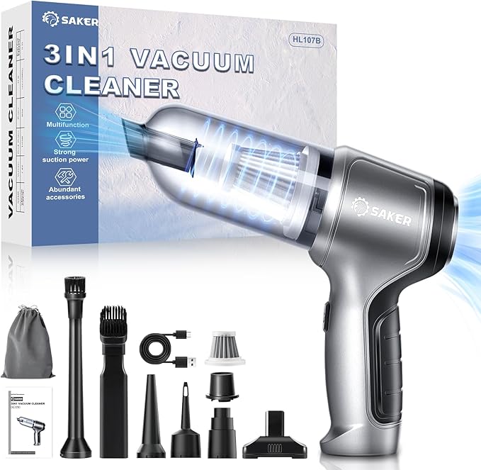 Saker Car Vacuum Portable Cordless Handheld Car Vacuum 15000PA High Power with Brushless Motor and Blower for CarsOfficeHome Cleaning HL107B