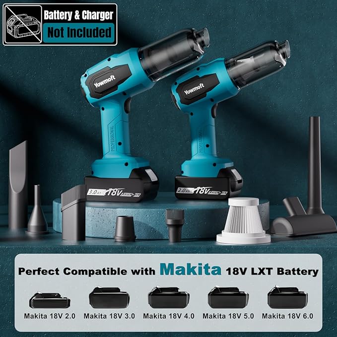 3 in 1 Handheld Car Vacuum Compatible with Makita 18V Battery with 21000pa Strong Suction Handheld Vacuum Cordless &amp Blower with 200W Brushless Motor Mini Vacuum Cleaner for Car Home (No Batter