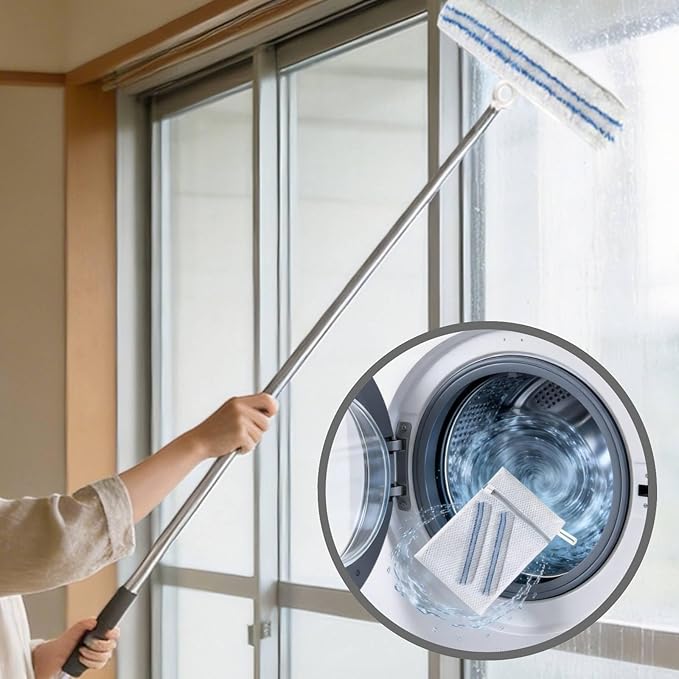 Shower Squeegee for Glass Doors Telescopic 2-in-1 Squeegee for Window Cleaning with Microfiber Scrubber for Bathroom Tile Wall Car Windshield