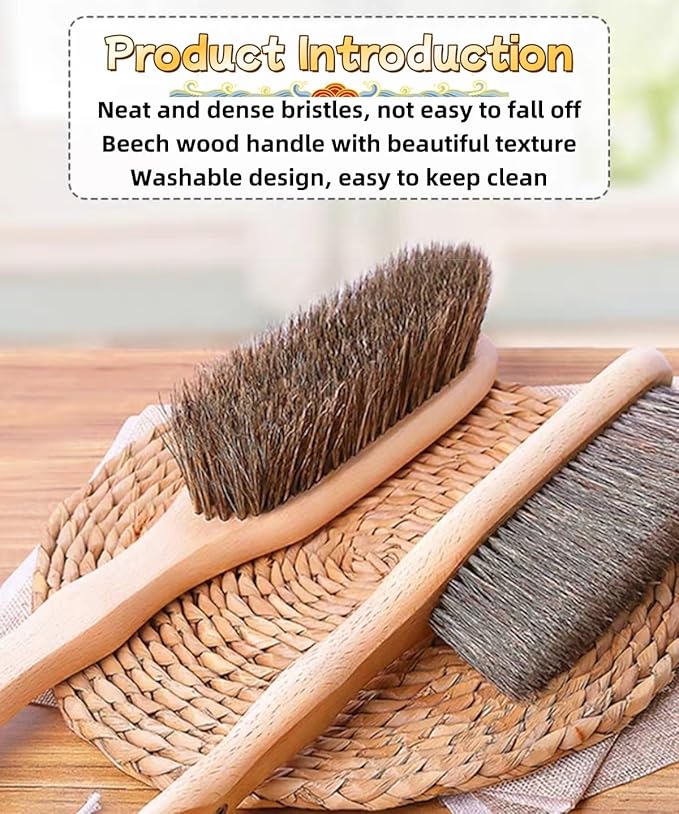 Horsehair Brushes Horsehair Bristles Duster with HookHand Broom Cleaning BrushesWooden Brush for Furniture Patio BedCarBedCouchGardenFurnitureClothesKitchen(Round)