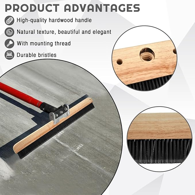 2 Pack 24 Inch Concrete Broom Finishing Tools Wood Backed Polypropylene Bristles Brush Push Brooms Without Handle for Concrete Finishes Hard Floors