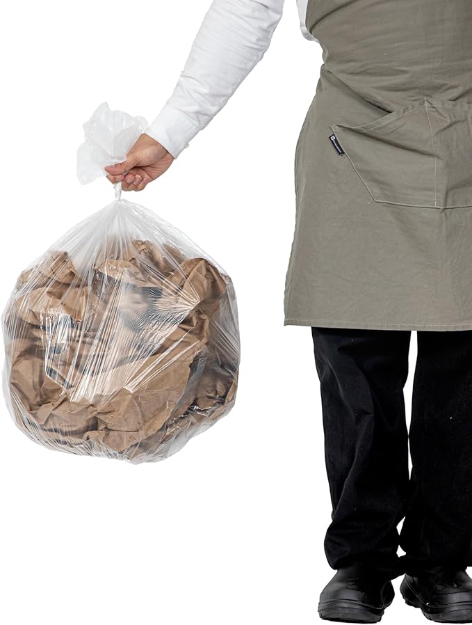Restaurantware-RW Clean 13 Gallon Trash Bags 1000 Light-Duty Garbage Can Liners- Fits 12-16 Gallon Trash Cans Stretchable Clear Plastic Bin liners with Star Seal Bottom