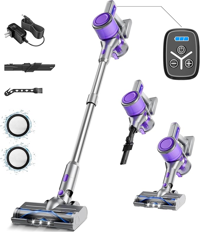 KIKETECH Cordless Vacuum Cleaner Stick Vacuum Cleaners for Home Handheld Vacuum Cleaners for Home for Pet Hair/Carpet/Floor (Red and Blue)