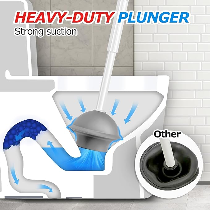 Toilet PlungerExtended Handle PlungerToilet Plunger SetBathroom Cleaning Tools (Brown)