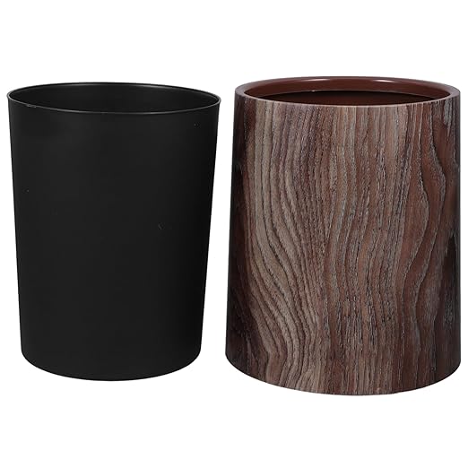 Vaguelly Lidless Vintage Wood Grain Trash Can Imitation Wood Wastebasket for Home Office Bathroom Bedroom Stylish Design for Efficient Waste Disposal