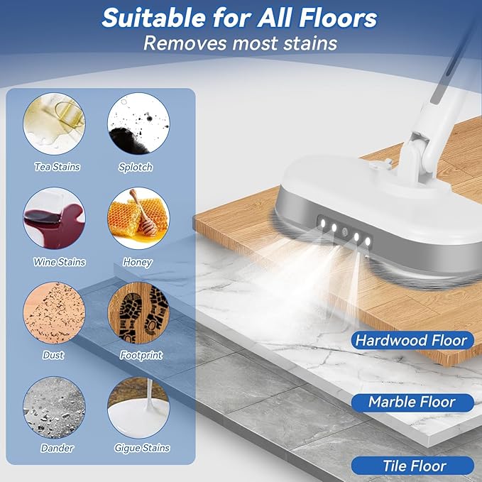 Cordless Electric Mop Electric Spin Mop with LED Headlight and Water Spray60 Mins Spin Power Scrubber Mops for Floor Cleaning2000mAh Battery350ml Water TankStanding StorageLight Weight