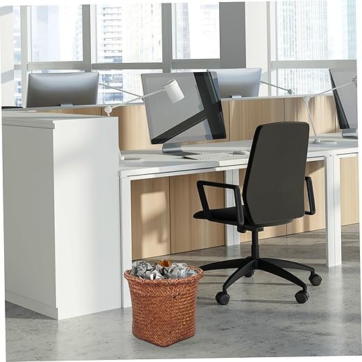 Cabilock Straw Woven Wastebasket Small Practical Waste Paper Basket for Office Home Bedroom with Unique Decorative Design and Open Top for Disposal