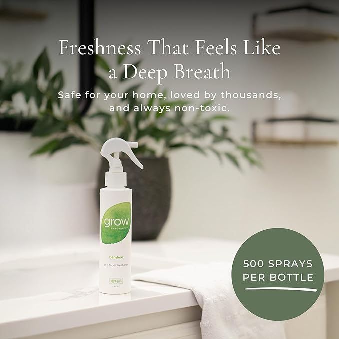 Grow Fragrance Scented Fabric and Room Air Freshener Spray - Certified Non-Toxic 100% Plant-Based Essential Oils - 5 oz (Bamboo 2-Pack)