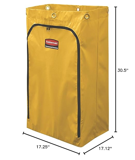 Rubbermaid Commercial Products Durable Replacement Front Zippered Vinyl Bag 24 Gal Yellow for Industrial Janitorial Cleaning Cart Waste Linen/Laundry/Trash Collection